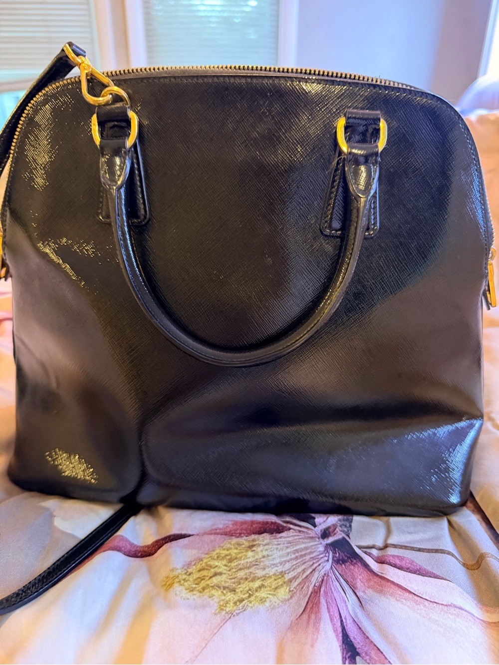 Prada Black Patent Leather Dome Satchel with Gold Hardware - Picture 4 of 4